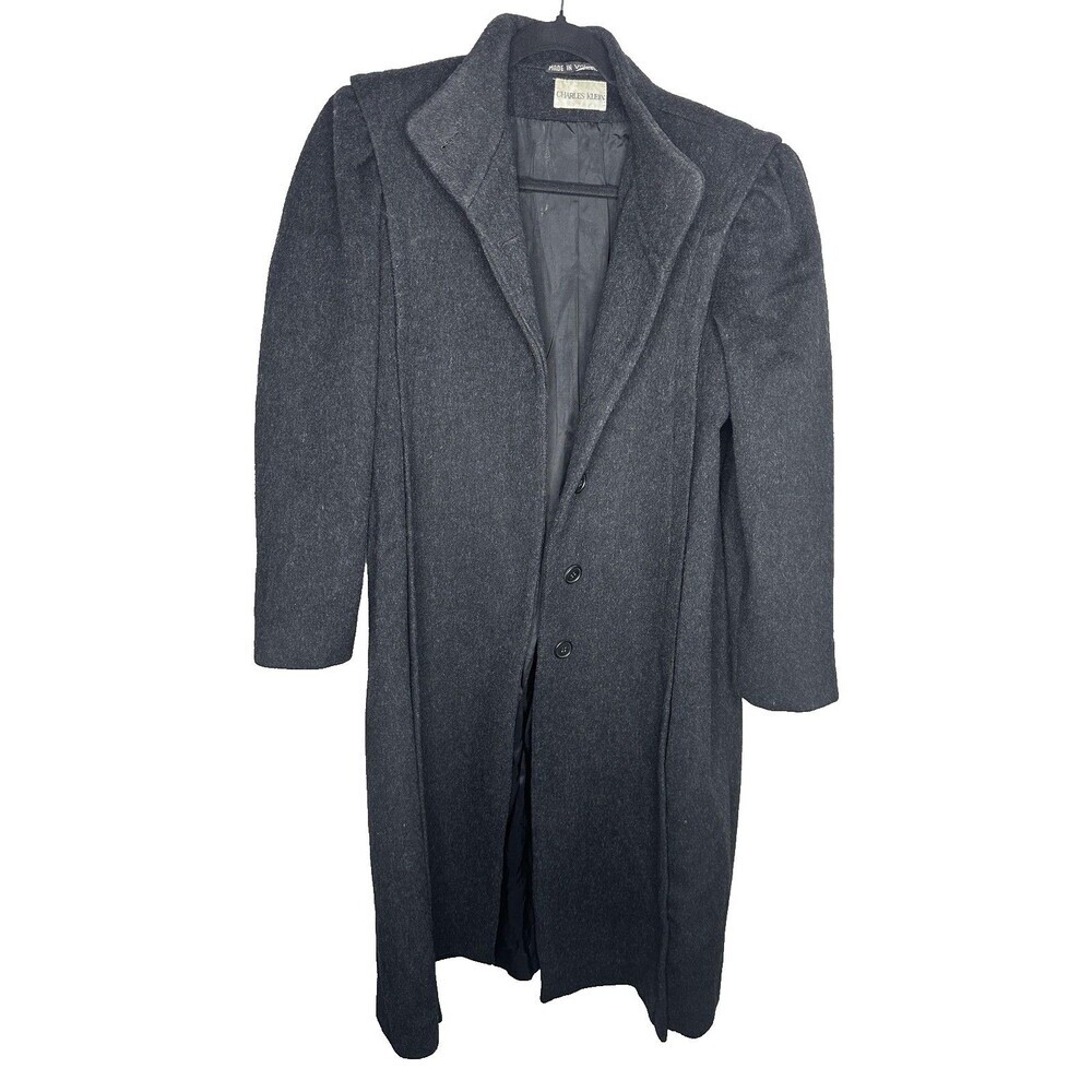 Charles Klein Coat Womens 8 Gray Wool Long Overcoat Shoulder Pads Lined Classic
